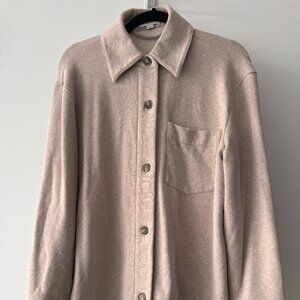 VINCE Oversize Cotton Blend Knit Shirt Jacket, Size M, Tan